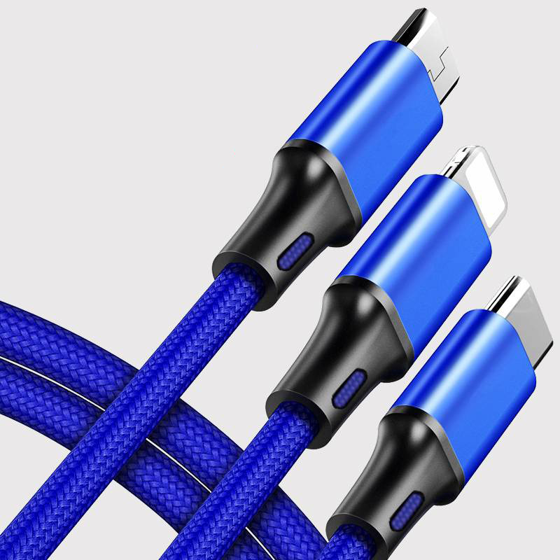 Πολυλειτουργικό καλώδιο φόρτισης για Android και iOS-Τύπος-C, Micro USB, Φωτισμός σε μπλε χρώμα
