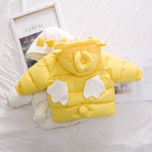 Jachetă modernă pentru copii model nou pentru băieți și fete cu element 3D în alb și galben