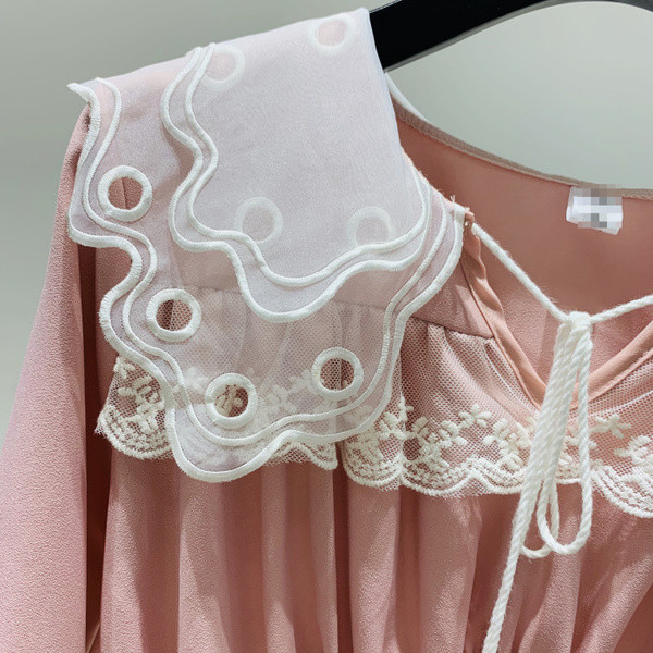 Γυναικεία μοντέρνα μπλούζα με δαντέλα σε ροζ και κίτρινο χρώμα