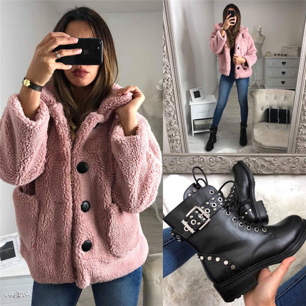 Modern női kabát gombokkal és zsebbel barna, piros és rózsaszín színben