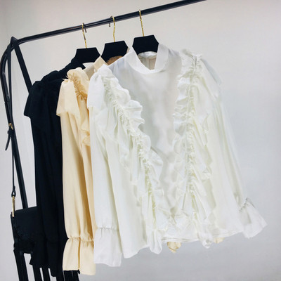 Stílusos női blúz kerek nyakkivágással, fehér és sárga színben