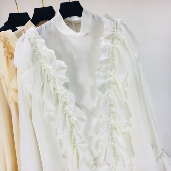 Stílusos női blúz kerek nyakkivágással, fehér és sárga színben