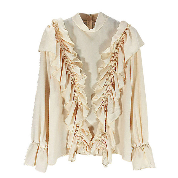 Stílusos női blúz kerek nyakkivágással, fehér és sárga színben