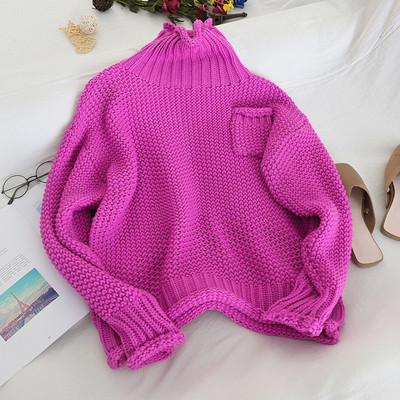 Aktuális női pulóver magas gallérral és zsebbel, különböző színekben