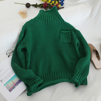 Aktuális női pulóver magas gallérral és zsebbel, különböző színekben