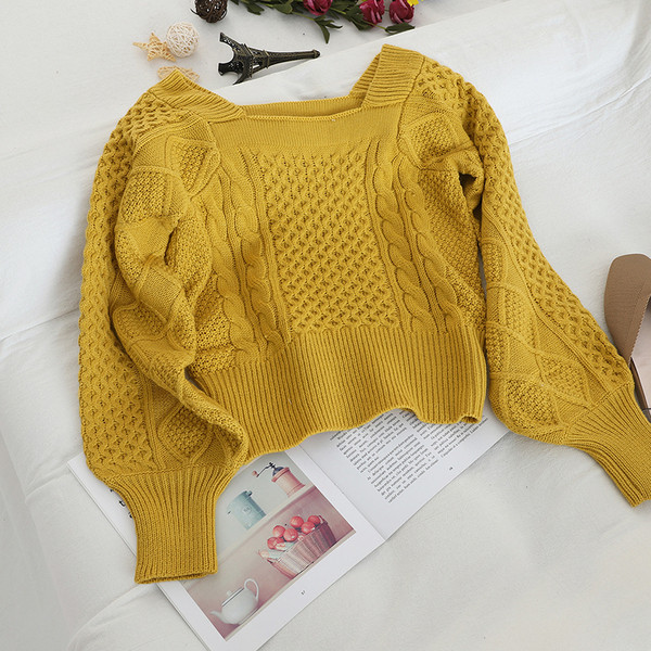 Γυναικείο πουλόβερ  με τετράγωνο λαιμό σε διάφορα χρώματα