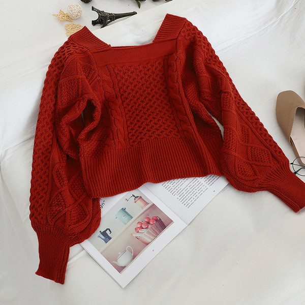 Γυναικείο πουλόβερ  με τετράγωνο λαιμό σε διάφορα χρώματα