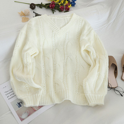 Pulover casual de dama cu decolteu spitz in sase culori