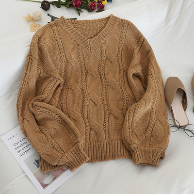 Pulover casual de dama cu decolteu spitz in sase culori