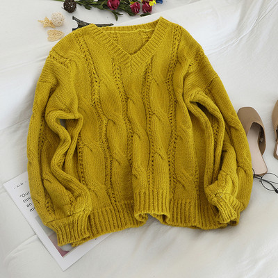 Pulover casual de dama cu decolteu spitz in sase culori