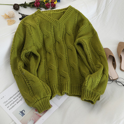 Pulover casual de dama cu decolteu spitz in sase culori