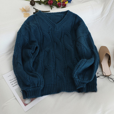 Pulover casual de dama cu decolteu spitz in sase culori