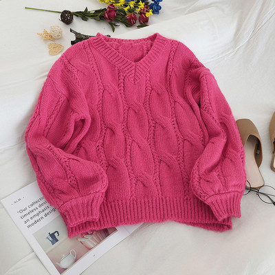 Pulover casual de dama cu decolteu spitz in sase culori