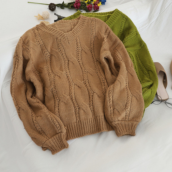 Pulover casual de dama cu decolteu spitz in sase culori