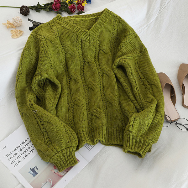 Pulover casual de dama cu decolteu spitz in sase culori