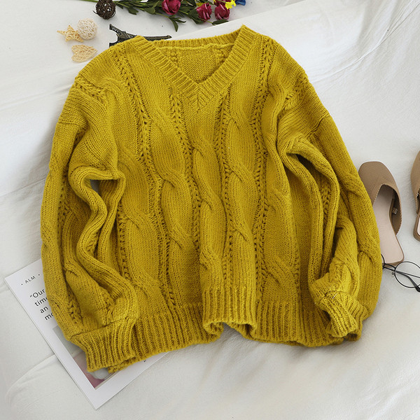 Pulover casual de dama cu decolteu spitz in sase culori