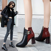 Cizme de dama elegante cu toc gros si model animal este alb si rosu