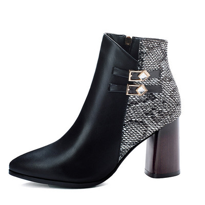 Cizme de dama elegante cu toc gros si model animal este alb si rosu