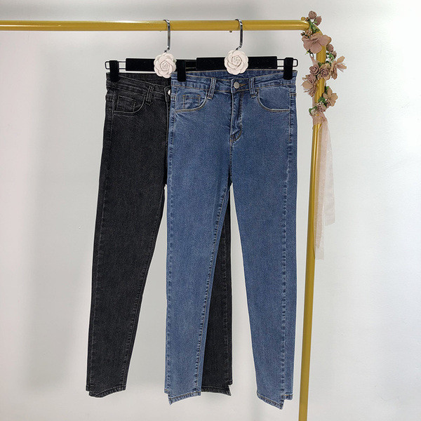 Blugi casual de damă asimetrici în albastru și negru