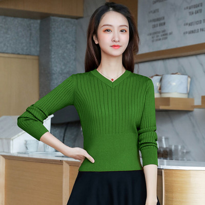 Hétköznapi női pulóver új modellje, hosszú ujjal és spitz nyakkivágással több színben