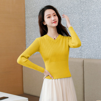 Hétköznapi női pulóver új modellje, hosszú ujjal és spitz nyakkivágással több színben