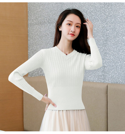 Hétköznapi női pulóver új modellje, hosszú ujjal és spitz nyakkivágással több színben