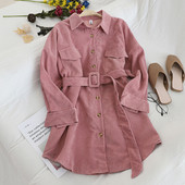 Geaca de dama de toamna cu curea in roz, albastru si bej