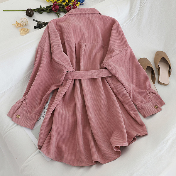 Geaca de dama de toamna cu curea in roz, albastru si bej