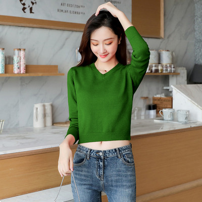 Pulover de dama modern cu decolteu spitz in mai multe culori - model scurt