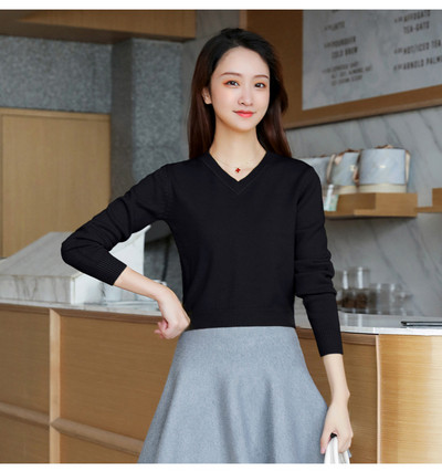 Pulover de dama modern cu decolteu spitz in mai multe culori - model scurt