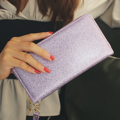 Γυναικείο πορτοφόλι  με λαμπερά  στοιχεία σε γκρι, μοβ και ροζ χρώμα