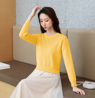 Καθημερινό γυναικείο πουλόβερ με μακρύ μανίκι και O-λαιμόκοψη