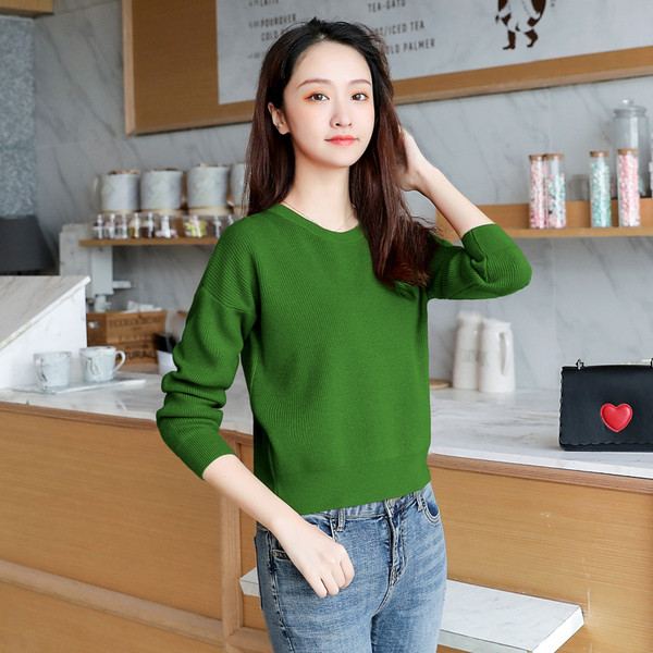 Καθημερινό γυναικείο πουλόβερ με μακρύ μανίκι και O-λαιμόκοψη