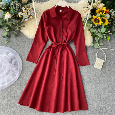 Μοντέρνο γυναικείο φόρεμα  με κολάρο και ζώνη σε διάφορα χρώματα