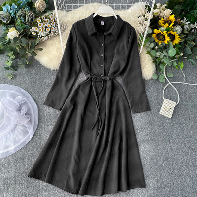 Μοντέρνο γυναικείο φόρεμα  με κολάρο και ζώνη σε διάφορα χρώματα