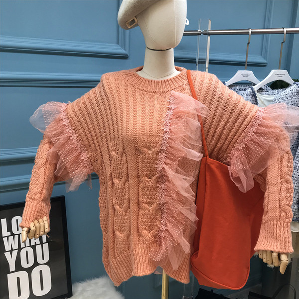 Νέο μοντέλο μοντέρνο γυναικείο πουλόβερ  με τούλι τρία χρώματα