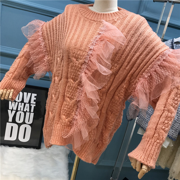 Νέο μοντέλο μοντέρνο γυναικείο πουλόβερ  με τούλι τρία χρώματα