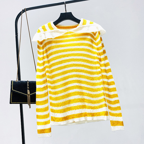 Γυναικείο casual ριγέ πουλόβερ με στρογγυλη λαιμόκοψη