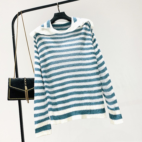 Γυναικείο casual ριγέ πουλόβερ με στρογγυλη λαιμόκοψη