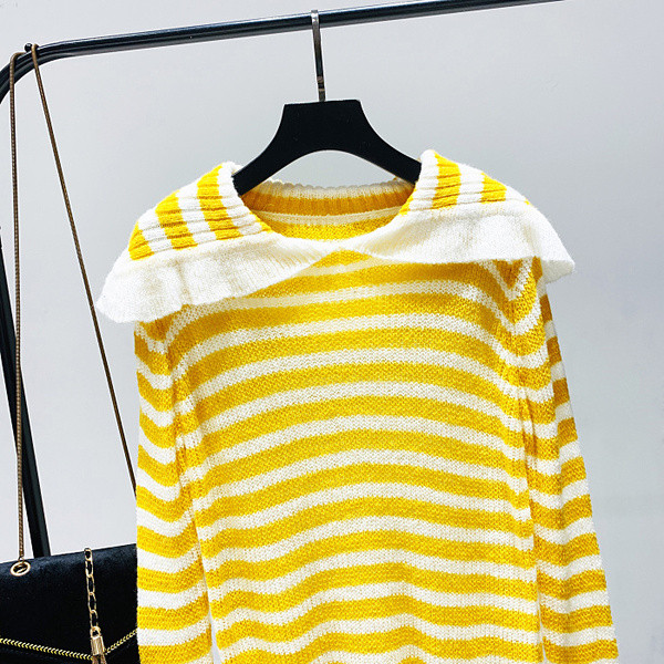 Γυναικείο casual ριγέ πουλόβερ με στρογγυλη λαιμόκοψη