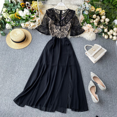 Csipke és rövid ujjú női ruha többféle színben