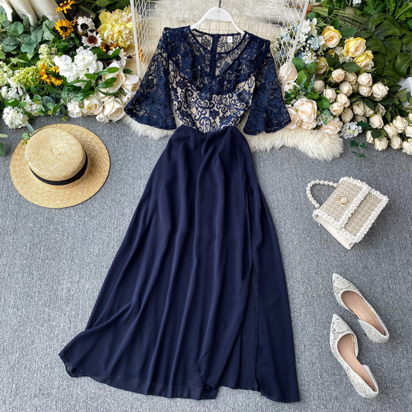 Csipke és rövid ujjú női ruha többféle színben