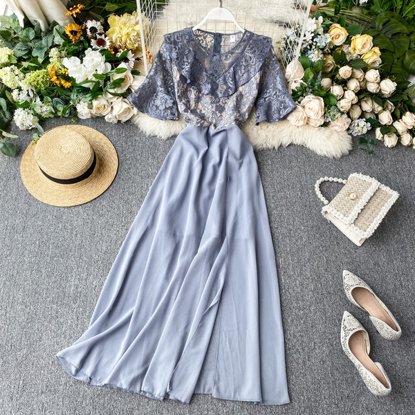 Csipke és rövid ujjú női ruha többféle színben