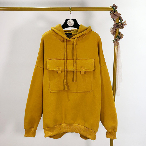 Γυναικείο casual φούτερ με τσέπη και κουκούλα