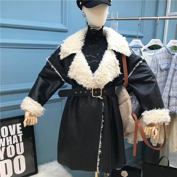 Öko bőrből készült modern női kabát puha béléssel és övvel, négy színben