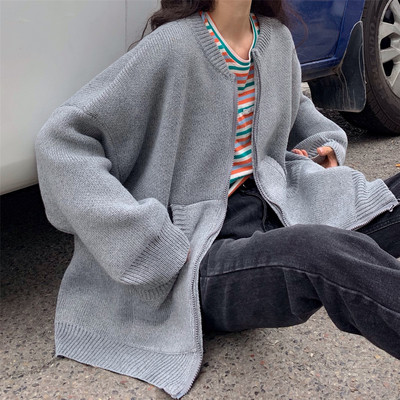 Női alkalmi széles pulóver három színben cipzárral és zsebekkel