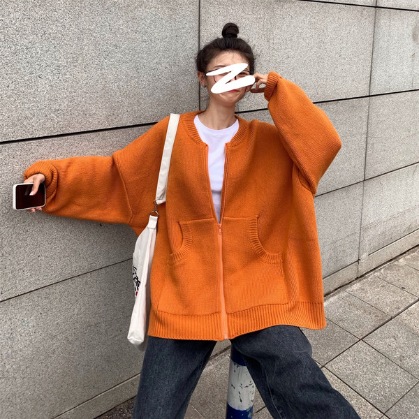 Női alkalmi széles pulóver három színben cipzárral és zsebekkel