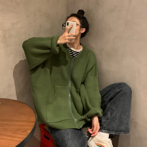 Női alkalmi széles pulóver három színben cipzárral és zsebekkel