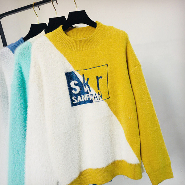 Pulover de iarnă modern de damă cu decolteu rotund