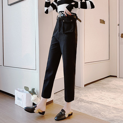 Modern női nadrág magas derékkal és övvel